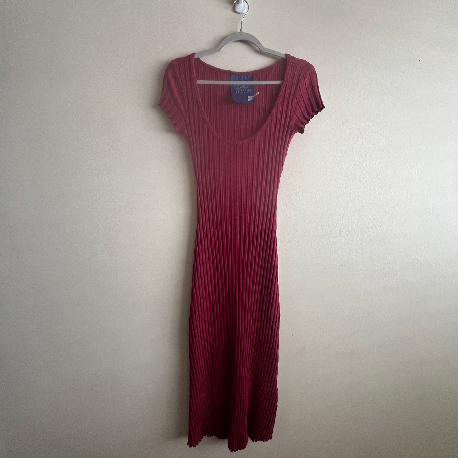 Simon Miller Red Pink Ribbed Cotton Scoop Neck Maxi Dress Xs Minimalist